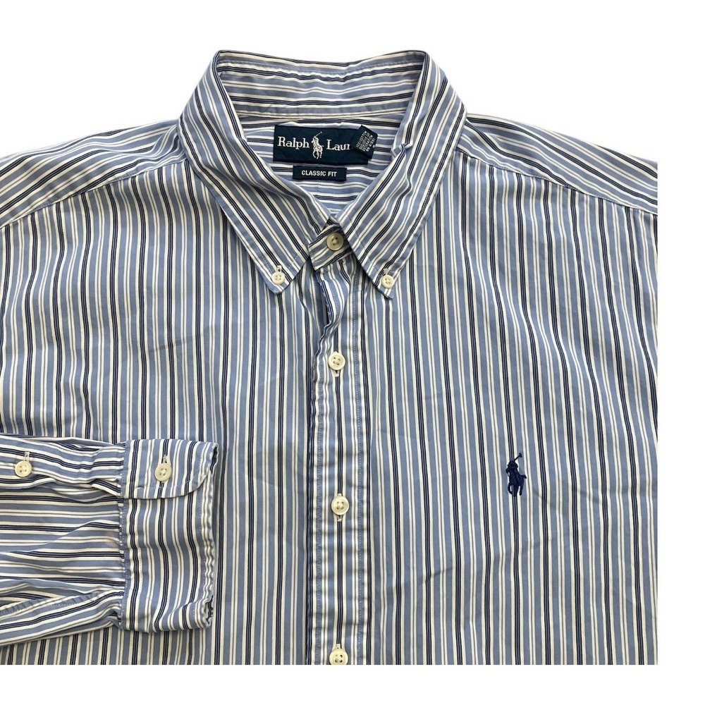 Ralph Lauren Shirt Mens XL Striped Classic Fit Button Down Long‎ Sleeve Blue
